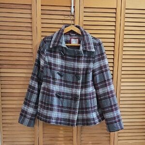 Old Navy Wool Blend Double-Breasted Toggle Plaid Peacoat 2007